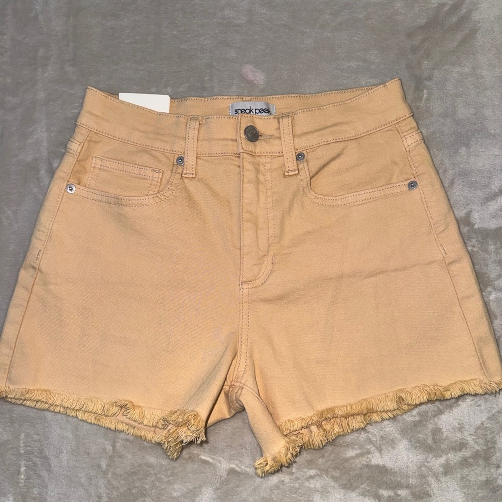 Sneak Peek Womens High Rise Frayed Hem Denim Shorts Peach Apricot Size S